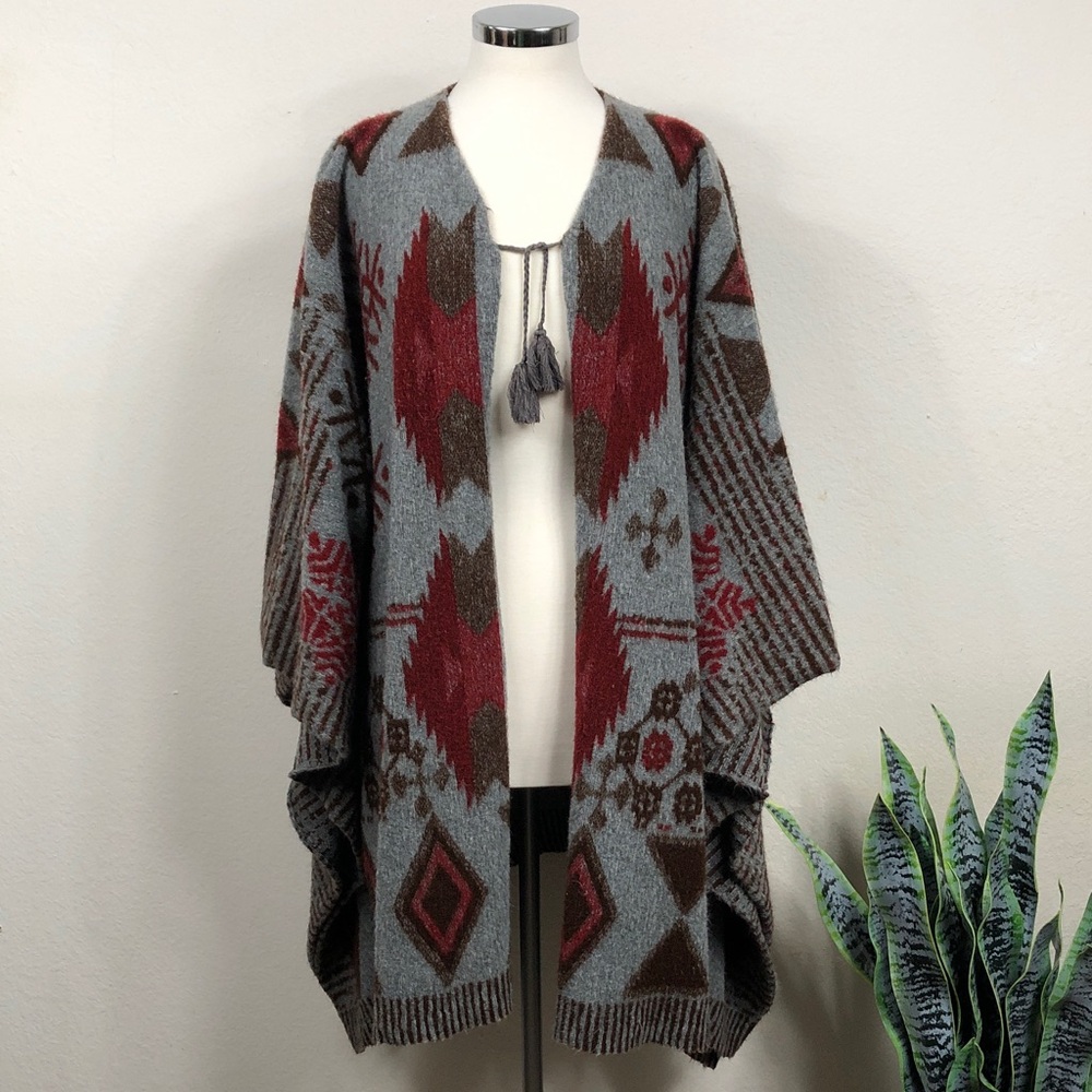 American Eagle Outfitters Open Front Knit Sweater Poncho Blanket Tribal Print